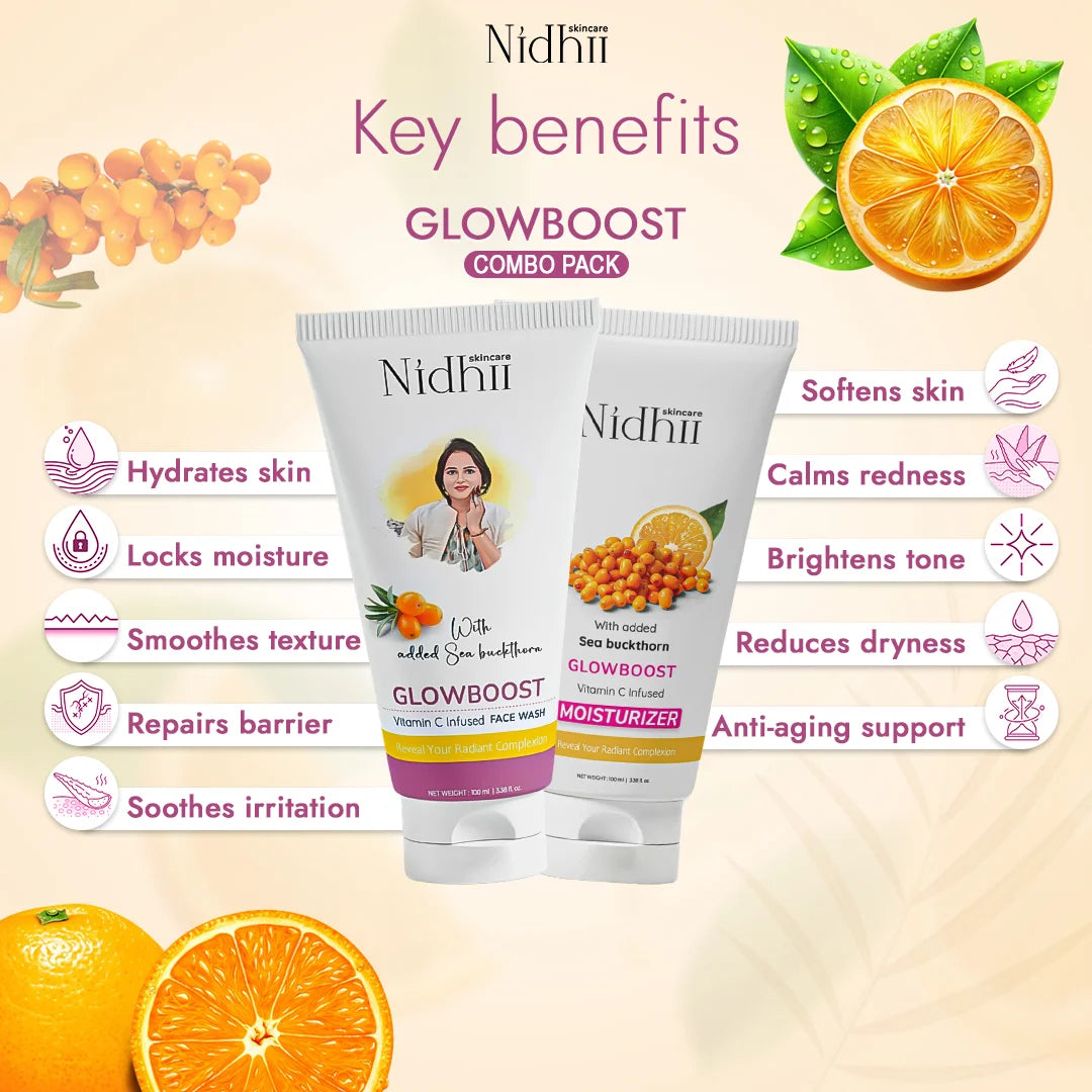 Nidhii Skincare GlowBoost Vitamin C Facewash + Glowboost Vitamin C Infused Moisturizer Combo