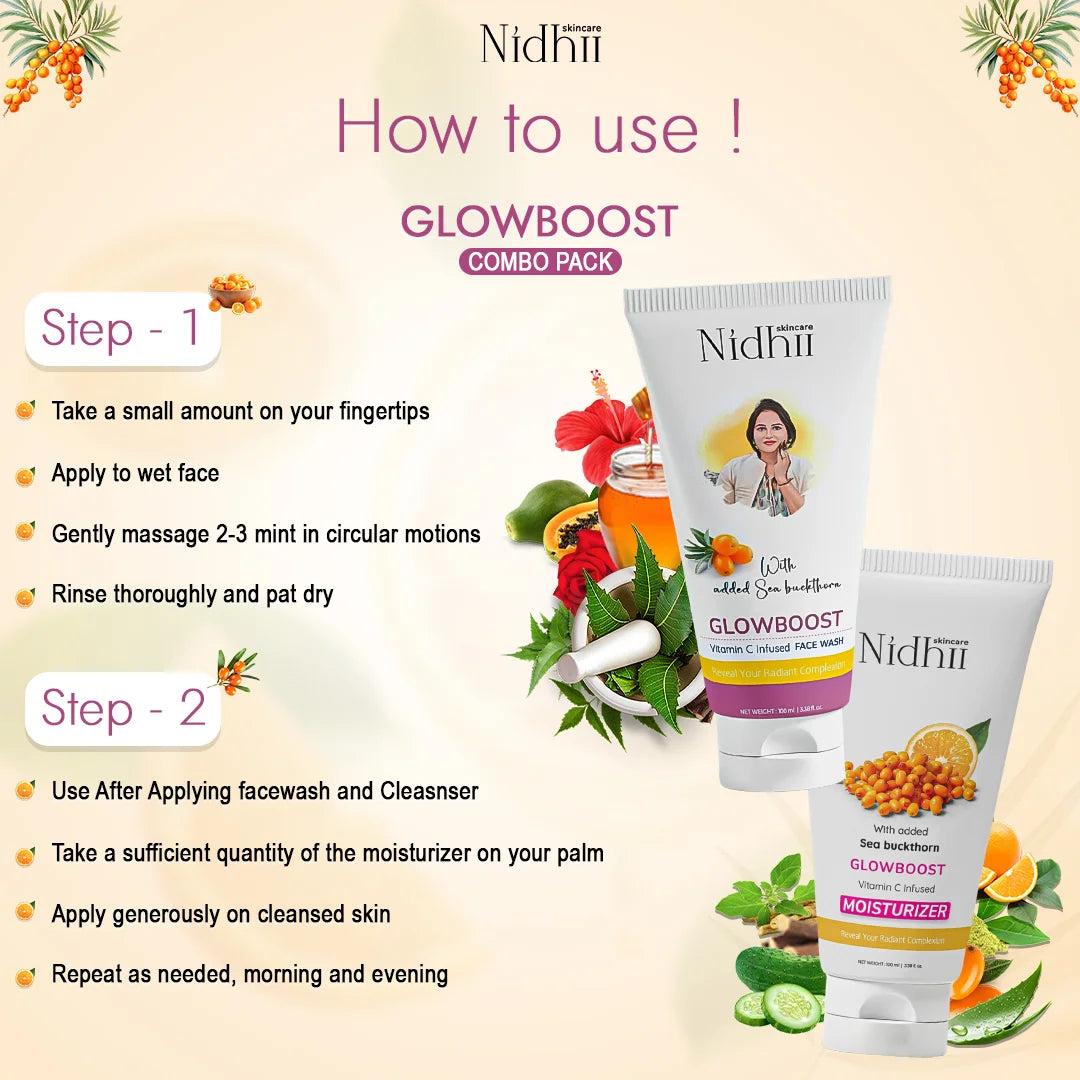 Nidhii Skincare GlowBoost Vitamin C Facewash + Glowboost Vitamin C Infused Moisturizer Combo