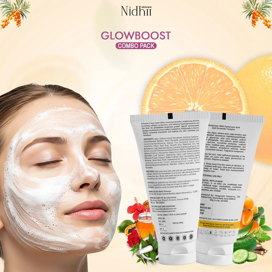 Nidhii Skincare GlowBoost Vitamin C Facewash + Glowboost Vitamin C Infused Moisturizer Combo
