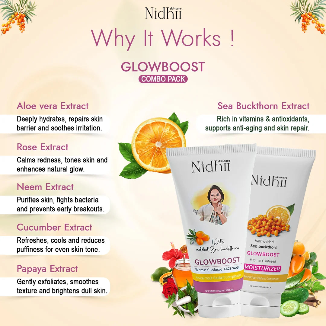 Nidhii Skincare GlowBoost Vitamin C Facewash + Glowboost Vitamin C Infused Moisturizer Combo