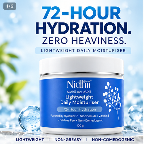 AquaVeil Lightweight Daily Moisturiser with HyaClear® 7, Niacinamide & Vitamin E | 72-Hour Hydration | 100g