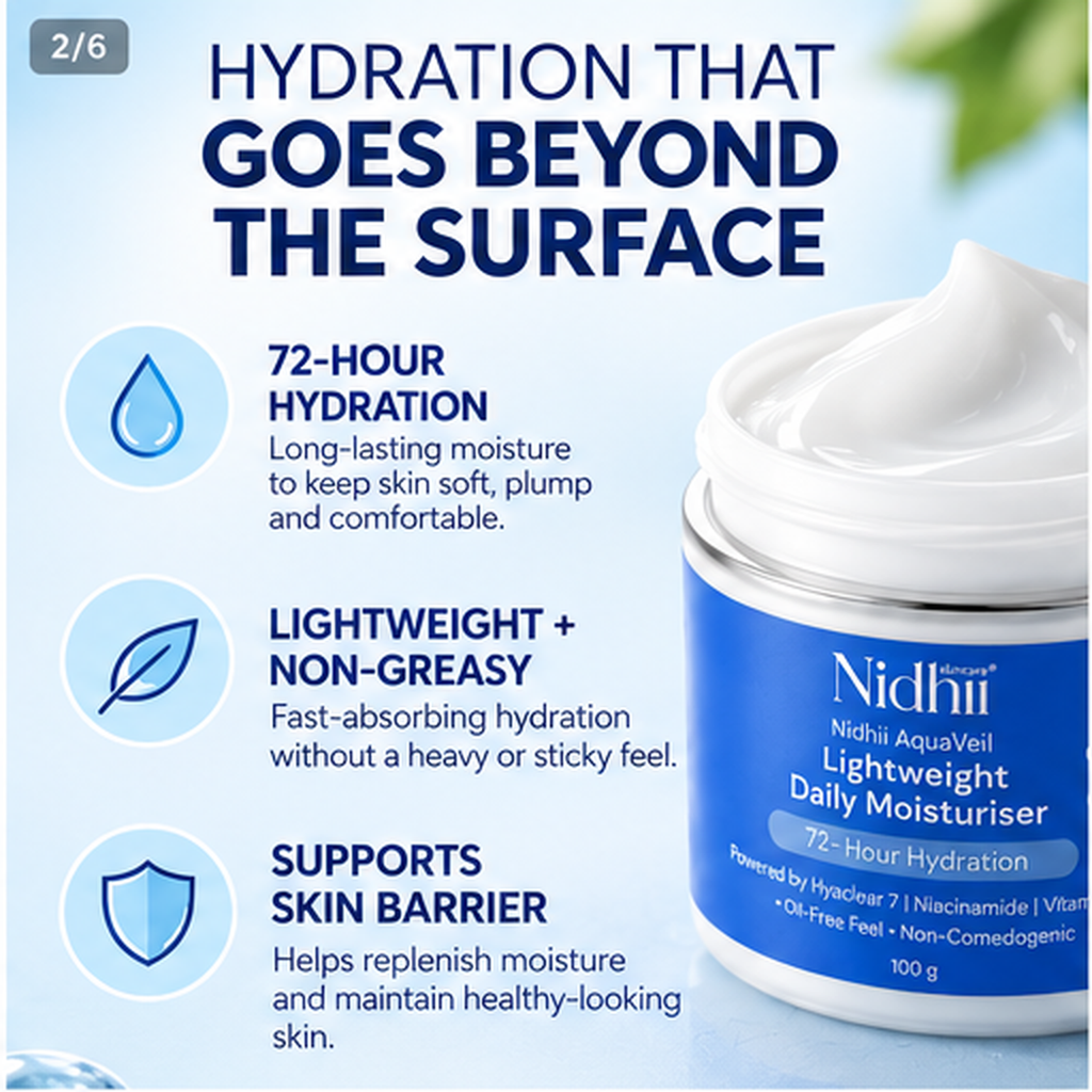 AquaVeil Lightweight Daily Moisturiser with HyaClear® 7, Niacinamide & Vitamin E | 72-Hour Hydration | 100g