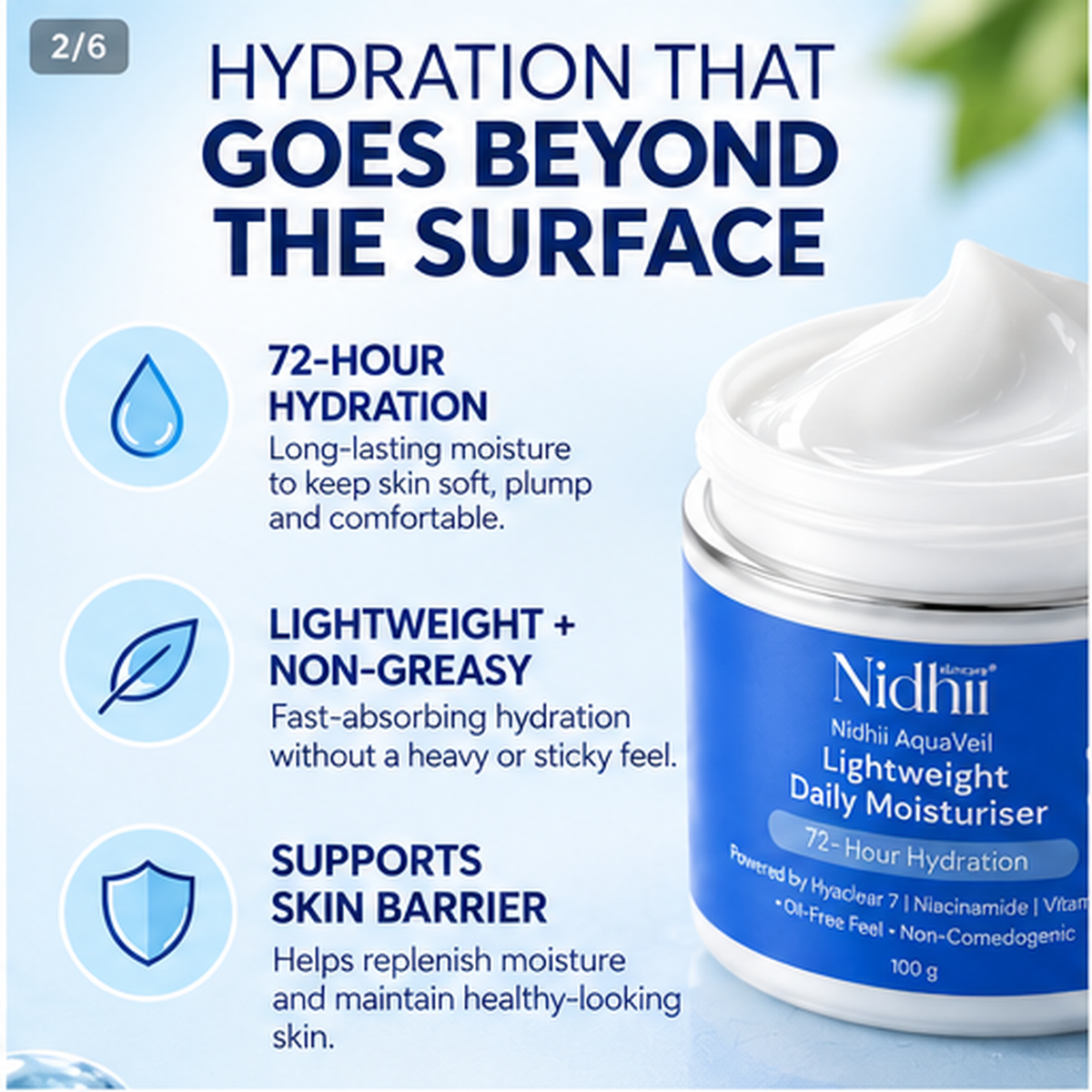 AquaVeil Lightweight Daily Moisturiser with HyaClear® 7, Niacinamide & Vitamin E | 72-Hour Hydration | 100g