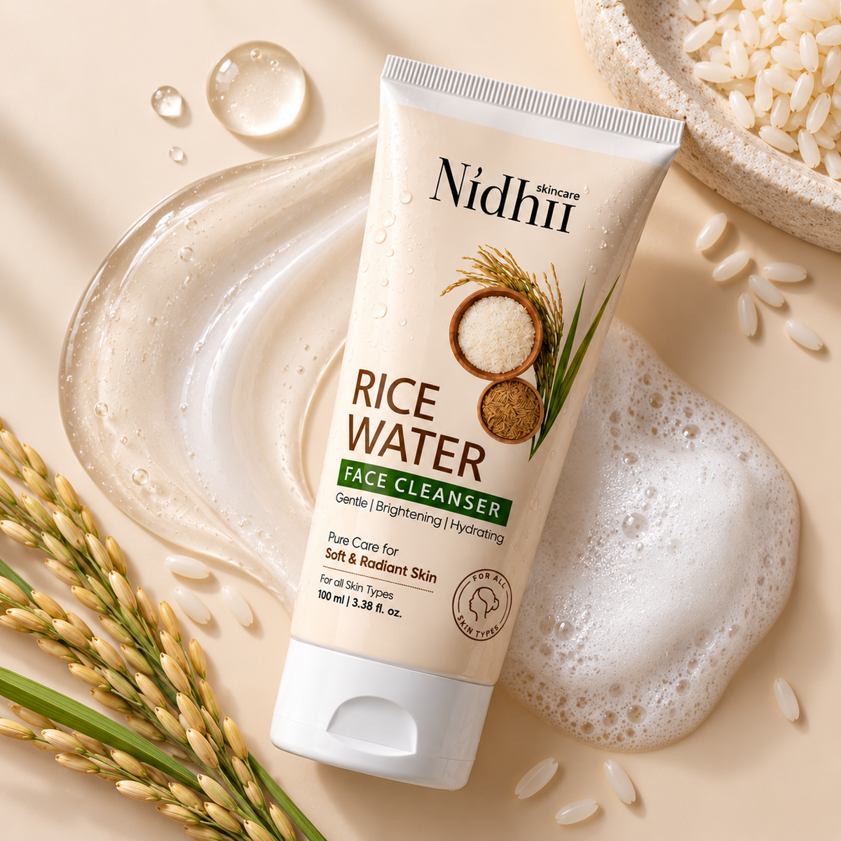 Rice Water Glass Skin Cleanser | With 1% Niacinamide & Vitamin E for Cucumber Extract - 100ml