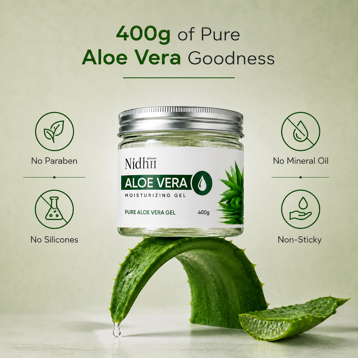 Nidhii Aloe Vera Moisturising Gel with Vitamin E – 400 g