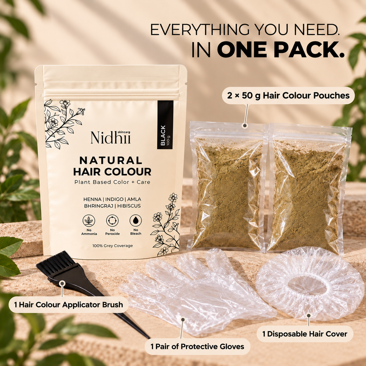 Natural Black Hair Colour for 100% Grey Coverage | Henna, Indigo, Amla, Bhringraj & Hibiscus | 100g