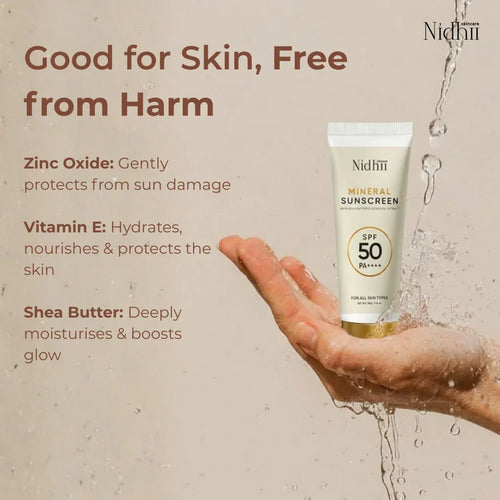 100% Mineral Sunscreen SPF 50 PA++++ | With Zinc Oxide, Titanium Dioxide & Aloe Vera (50ml)