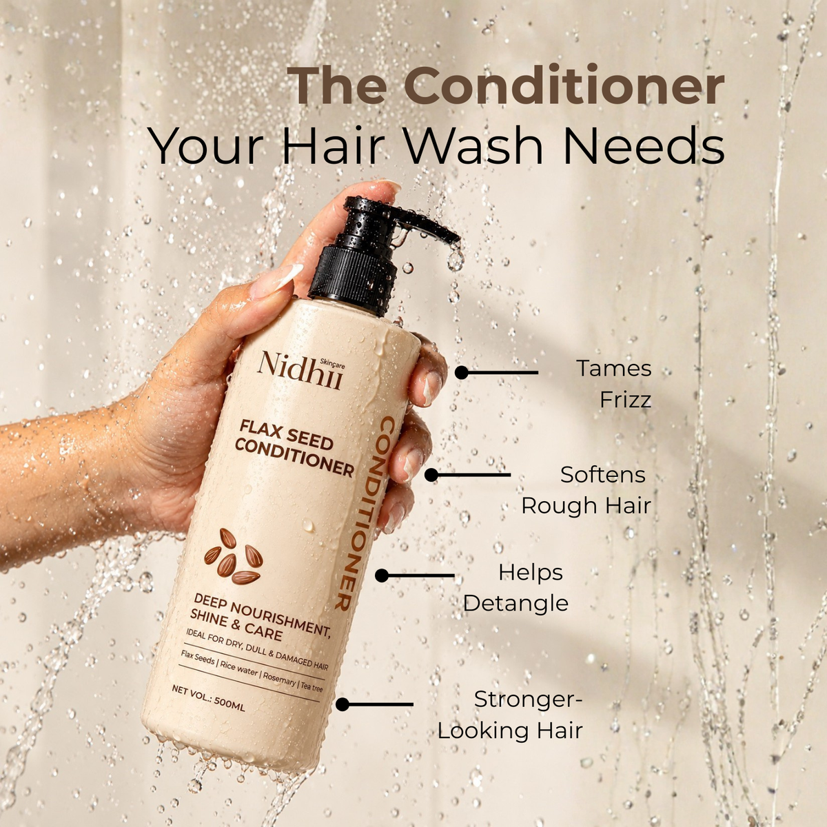 Flax Seed Strengthening Conditioner | De-Frizz, Soften & Strengthen with Rice Protein | 500ml