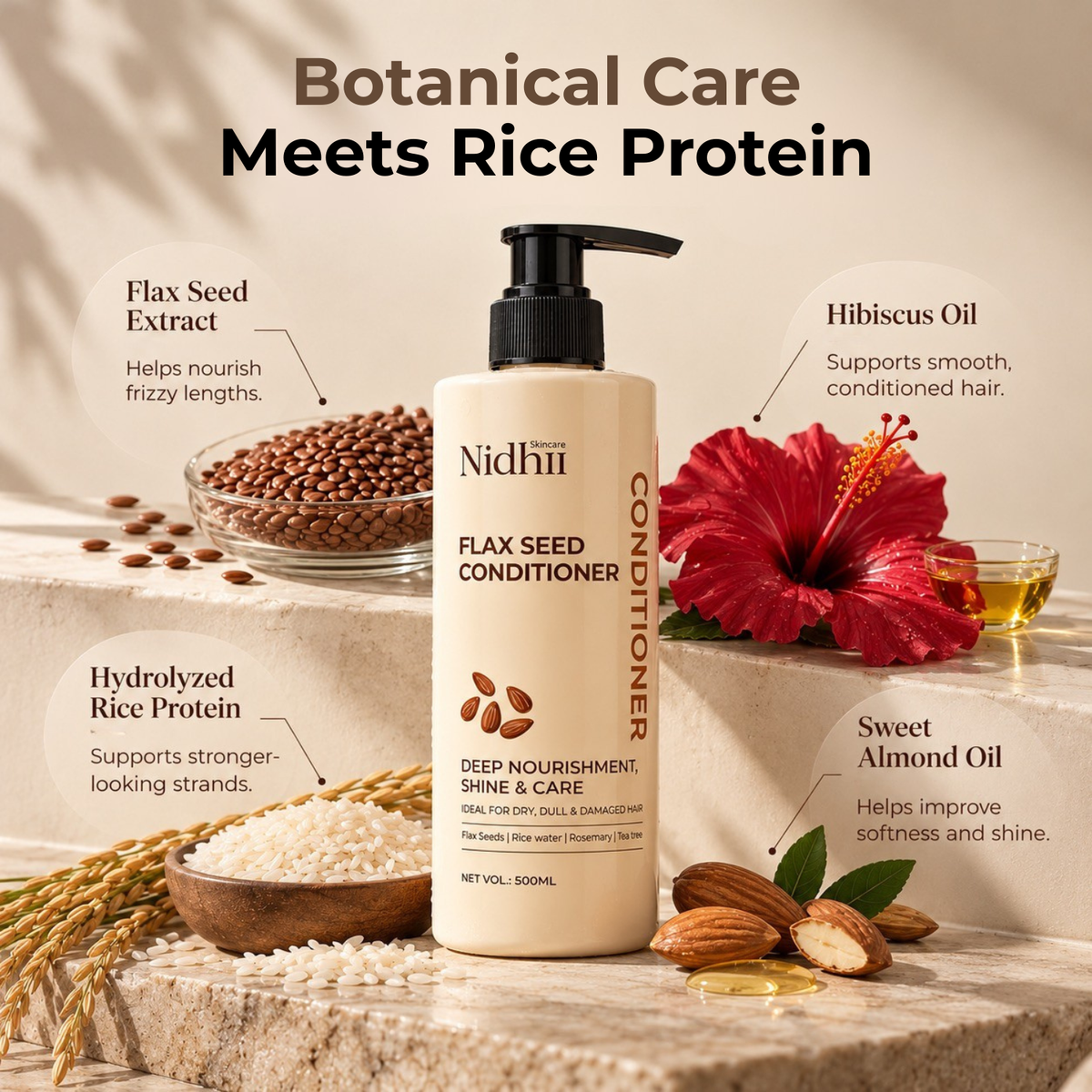 Flax Seed Strengthening Conditioner | De-Frizz, Soften & Strengthen with Rice Protein | 500ml