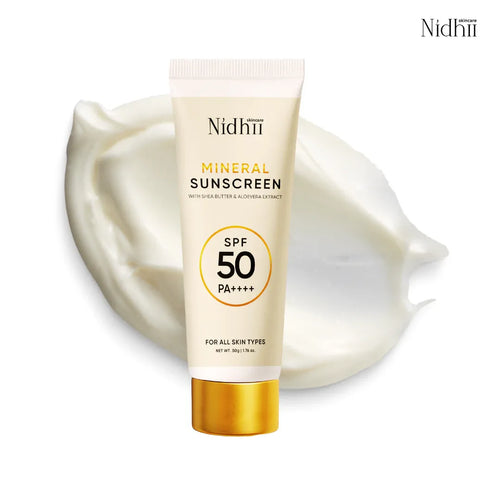 100% Mineral Sunscreen SPF 50 PA++++ | With Zinc Oxide, Titanium Dioxide & Aloe Vera (50m)l)