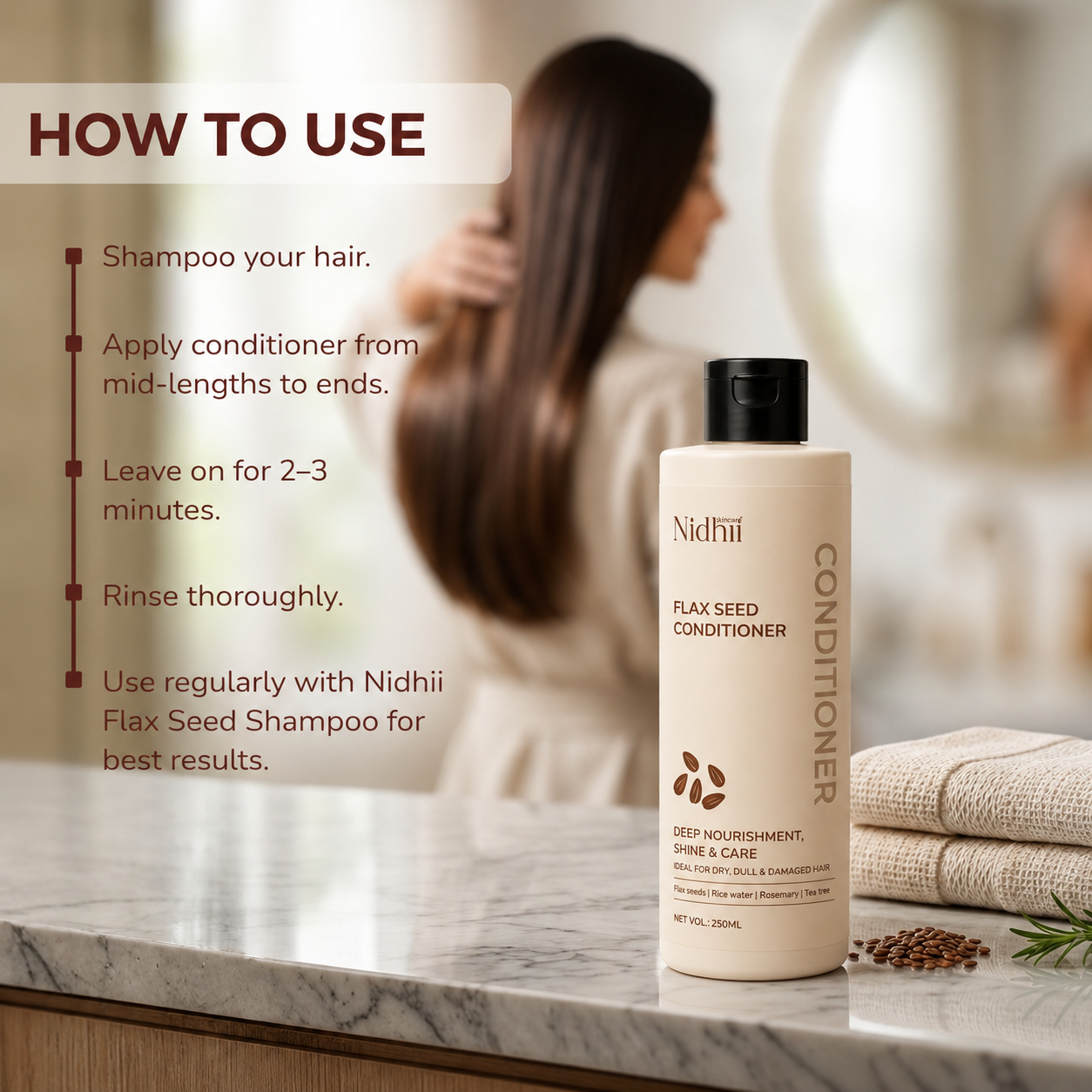Flax Seed Conditioner | Reduces Frizz & Strengthens Hair with Rice Water (250ml)