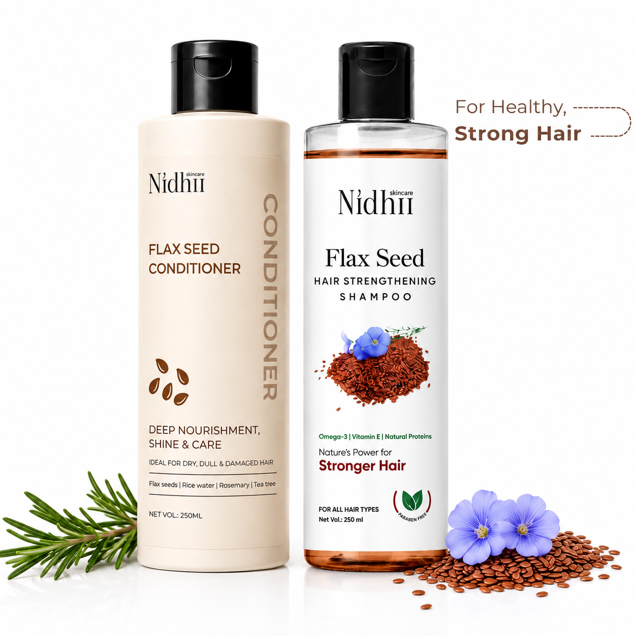 Flax Seed Hair Strengthening Shampoo & Conditioner Combo | Hair Fall Control & Damage Repair | For All Hair Types