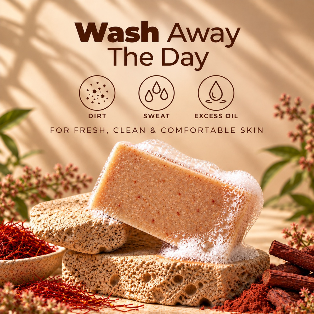 Kesar + Manjistha Daily Glow Bar | Everyday Cleansing for Fresh, Radiant-Looking Skin | 100g