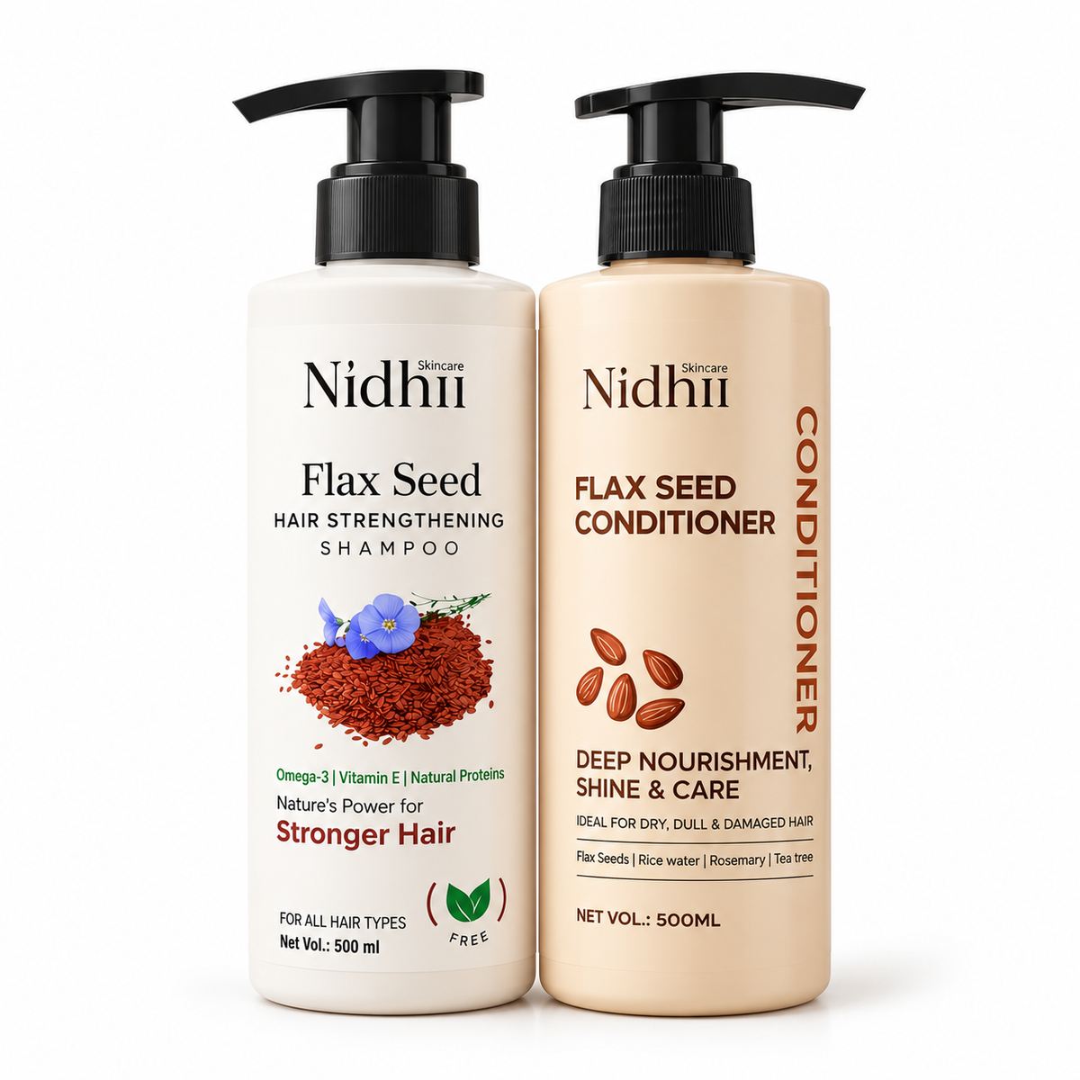 Flax Seed Hair Strengthening Shampoo 500ml + Conditioner 500ml Combo | Hair Fall Control & Damage Repair | For All Hair Types