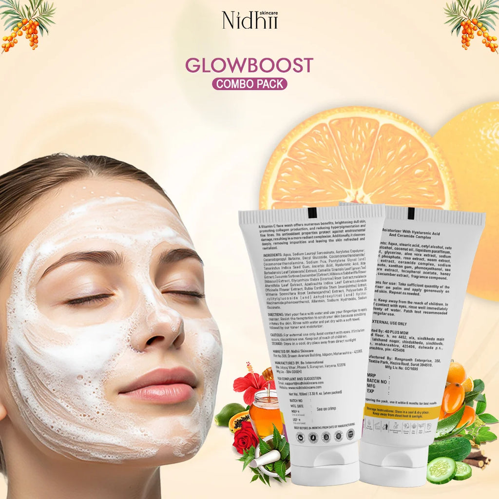 Nidhii Skincare GlowBoost Vitamin C Facewash + Glowboost Vitamin C Infused Moisturizer Combo