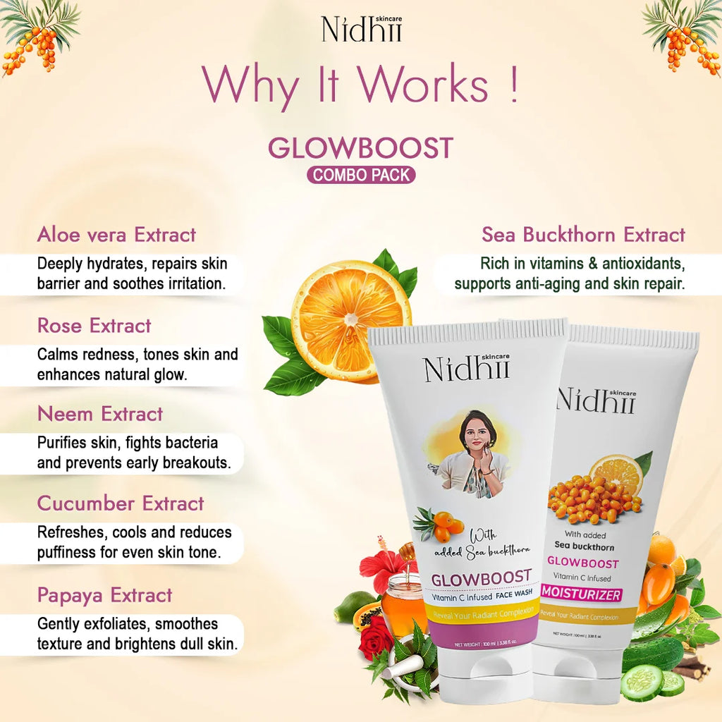 Nidhii Skincare GlowBoost Vitamin C Facewash + Glowboost Vitamin C Infused Moisturizer Combo