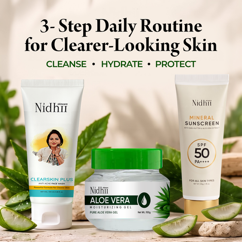 Anti-Acne Skincare Routine Bundle | Face Wash + Aloe Vera Gel + Mineral Sunscreen SPF 50PA++++ Sunscreen