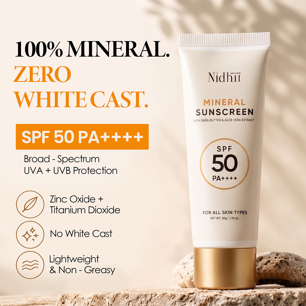 100% Mineral Sunscreen SPF 50 PA++++ | With Zinc Oxide, Titanium Dioxide & Aloe Vera (50ml)