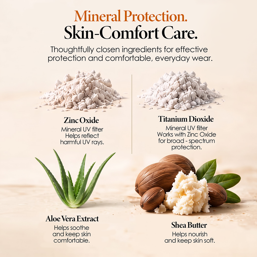 100% Mineral Sunscreen SPF 50 PA++++ | With Zinc Oxide, Titanium Dioxide & Aloe Vera (50ml)