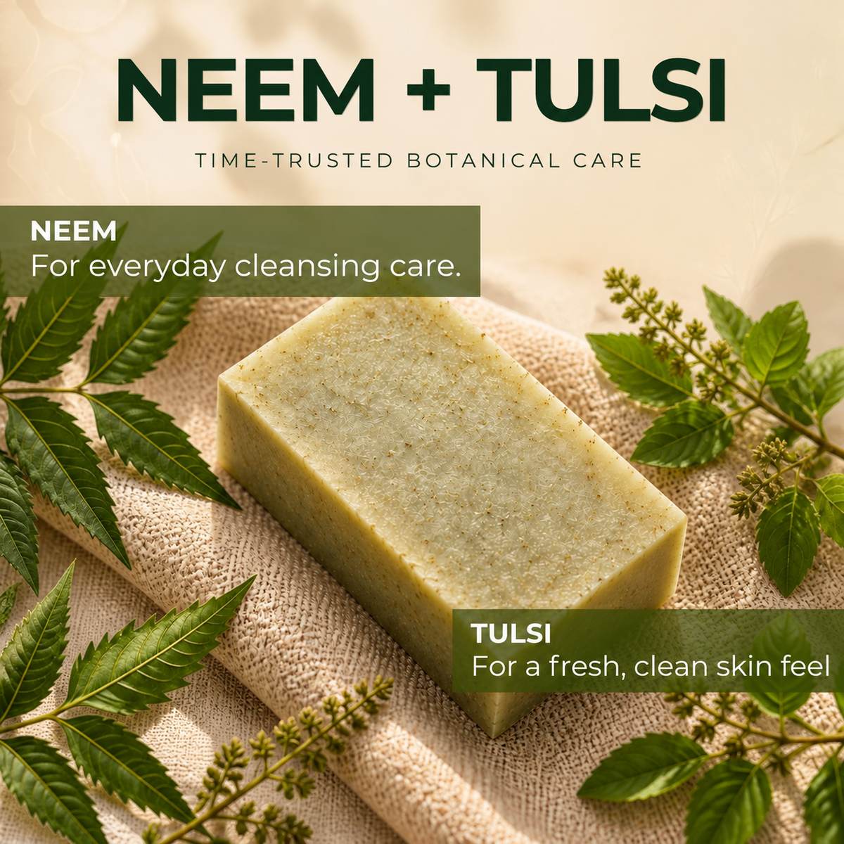 Neem + Tulsi Daily Skin Bar | Everyday Cleansing for Fresh, Clean Skin | 100g