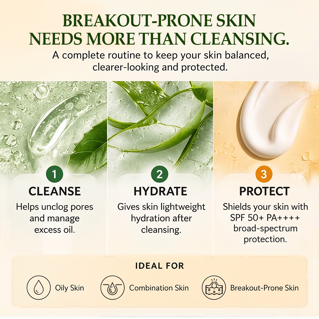 Anti-Acne Skincare Routine Bundle | Face Wash + Aloe Vera Gel + SPF 50+ Sunscreen
