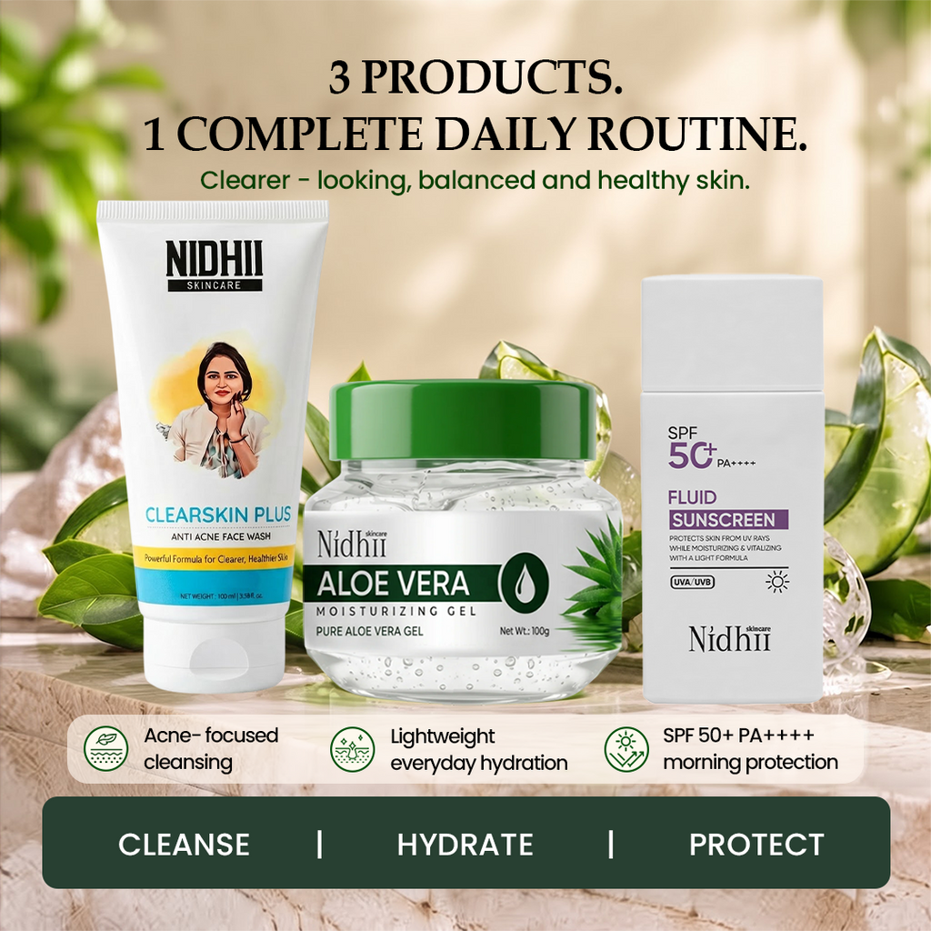 Anti-Acne Skincare Routine Bundle | Face Wash + Aloe Vera Gel + SPF 50+ Sunscreen