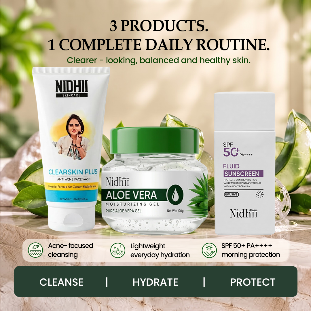 Anti-Acne Skincare Routine Bundle | Face Wash + Aloe Vera Gel + SPF 50+ Sunscreen