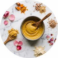 MIX - Take 1–2 tsp. Mix with water or rose water to form a smooth paste.